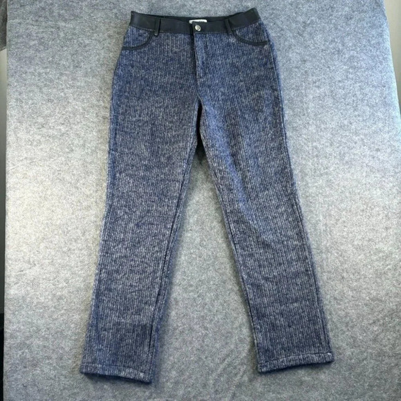 Manier De Voir Womens Knit Straight Leg Pants US 10 Blue Ribbed Tapered 760 - Picture 1 of 16